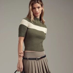 ANTHROPOLOGIE Pilcro Striped Short Sleeve Mock-Neck Sweater - Size XXS (NWT)